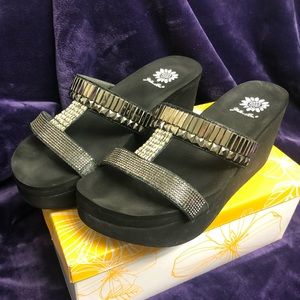 Anja rhinestone wedge sandals. EUC